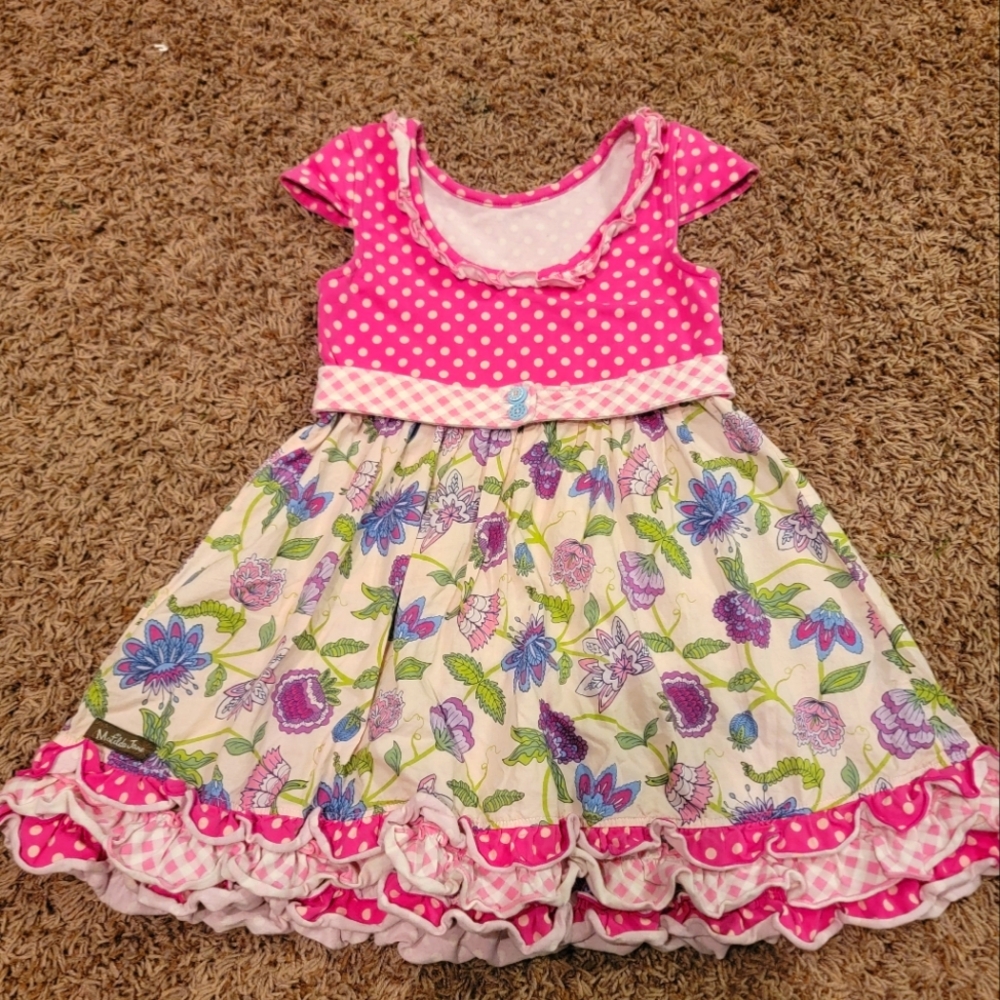 Matilda Jane Girls Pink Brilliant Dream Dot Dot Dot Pink Floral Dress, size 6